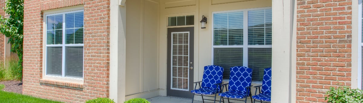 Patio seating in Fishers apartments